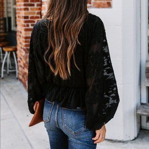 Aeom (Vici) Black Floral Lurex Stripe Blouse M